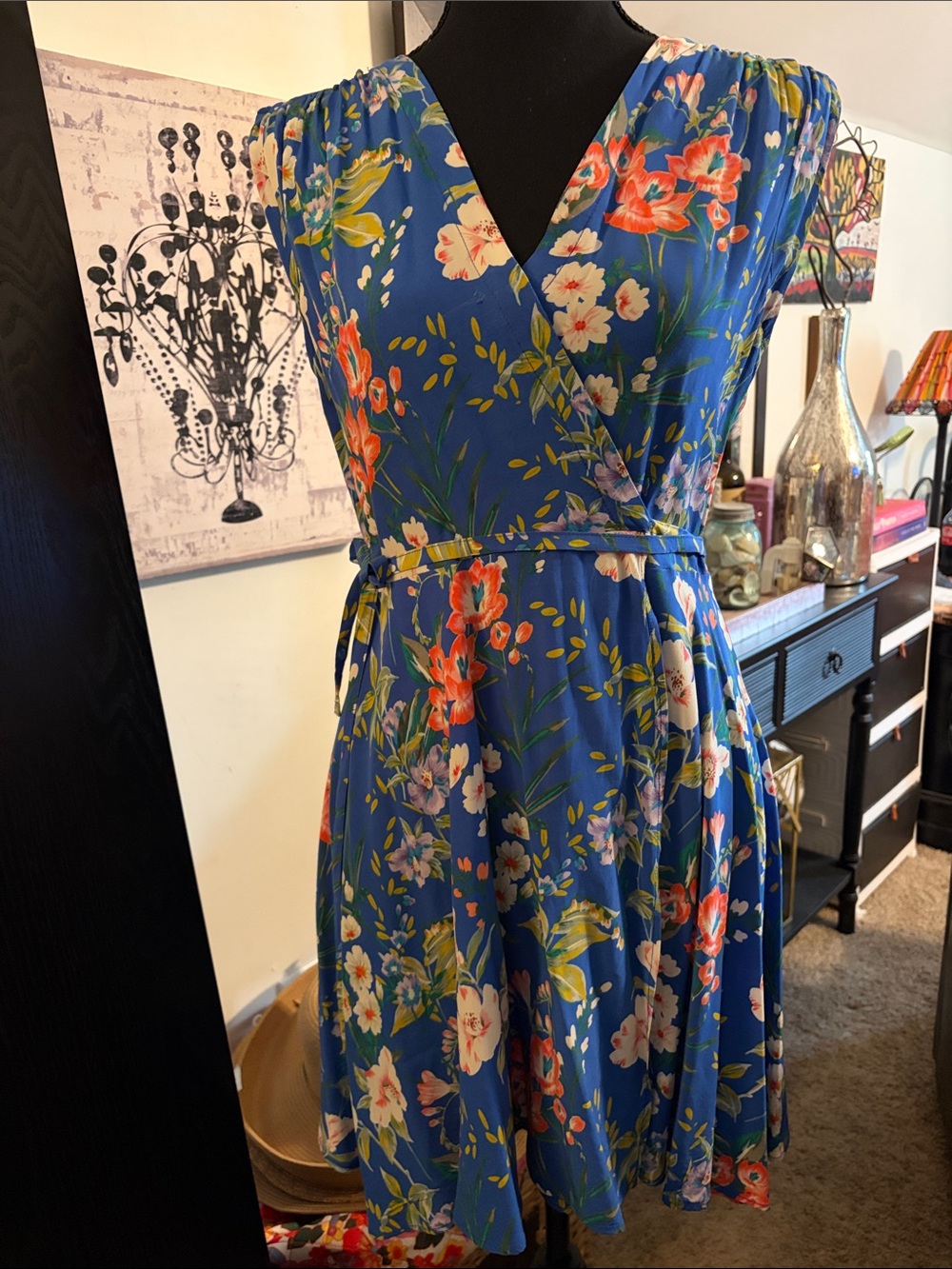 Yumi Kim Blue Floral Wrap Mini Dress